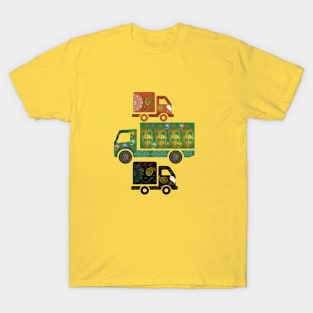 Brown green black truck art motif illustration with paisley design pattern T-Shirt